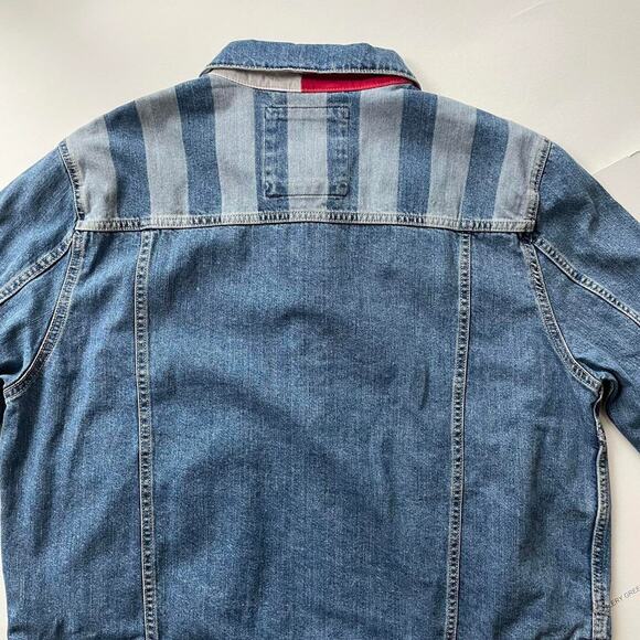 Tommy Hilfiger Denim Blue Stripe Signature Jean Jacket Size XL Cropped Fit - Picture 3 of 4